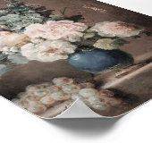 Vase aus Blume und Trauben an einer Steinkante Poster (Ecke)