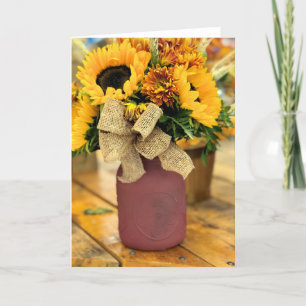 Vase aus Sonnenblumen und Mehl Dankeskarte