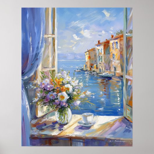 Vase Blume Fenster mit Blick auf die italienische  Poster (Vorne)