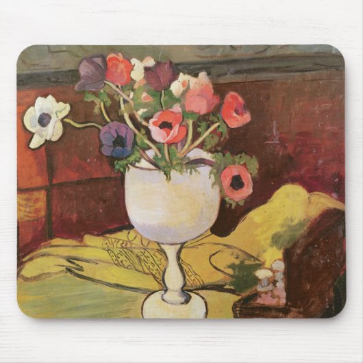 Vase Blumen, Anemonen in einem weißen Glas Mousepad (Vorne)