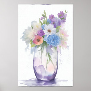 Vase der Aquarellfarben Blume Pastellfarbe Poster
