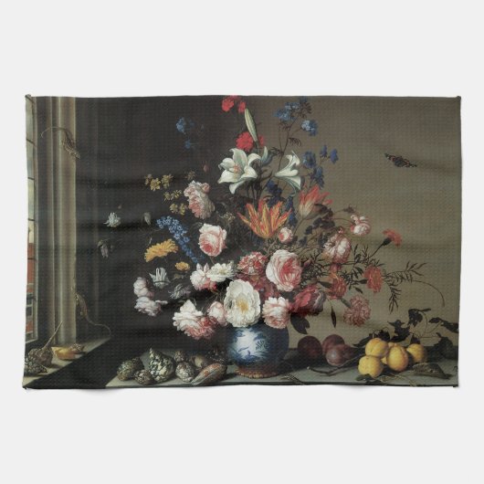 Vase der Blume durch ein Fenster, Balthasar van de Geschirrtuch (Horizontal)