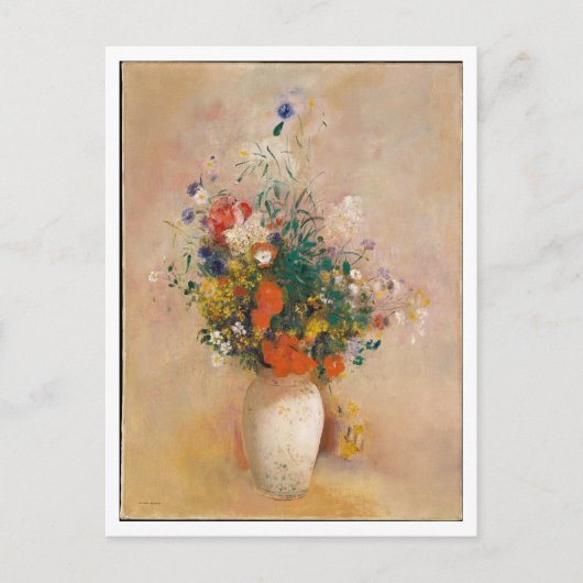 Vase der Blume mit Rosa durch Redon-Malerei Postkarte (Vorderseite)