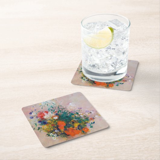 Vase der Blume, Redon Rechteckiger Pappuntersetzer (Vor Ort)