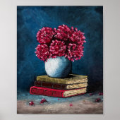 Vase der Blume Rosa blaue Bücher lesen Stillleben Poster (Vorne)
