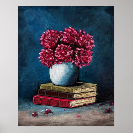 Vase der Blume Rosa blaue Bücher lesen Stillleben Poster