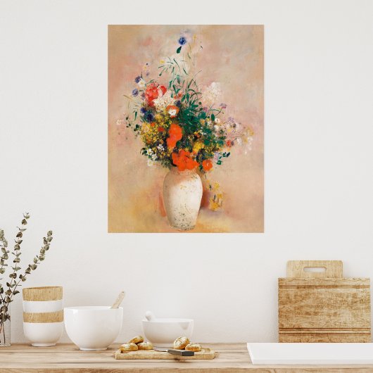 Vase der Blume (rosa Hintergrund) (1906) von Odilo Poster (Küche)