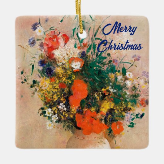 Vase der Blume von Redon Frohe Weihnachten Keramikornament (Vorderseite)