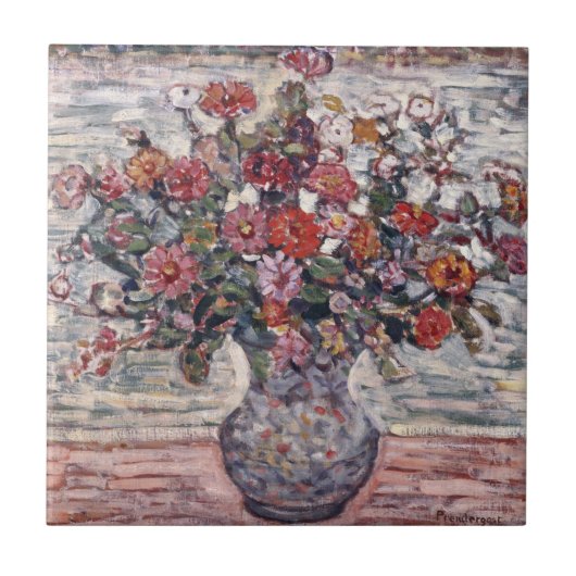 Vase der Blume, Zinnias von Maurice Prendergast Fliese (Vorderseite)