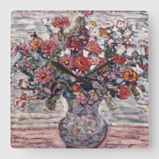 Vase der Blume, Zinnias von Maurice Prendergast Quadratische Wanduhr (Vorderseite)