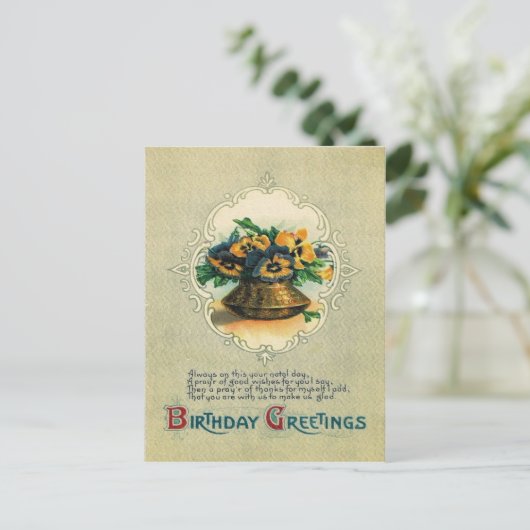 Vase der Pansy-Stiefmütterchen Postkarte (Stehend Vorderseite)