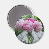 Vase der rosa Peonies Magnet (Vorderseite/Rückseite)