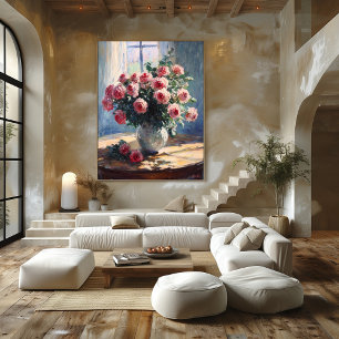 Vase der rosa Rosen durch Fenster - Impressionisti Poster