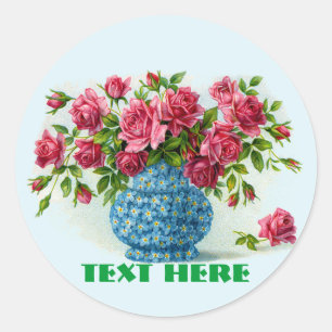 Vase der rosa Rosenkleber Runder Aufkleber