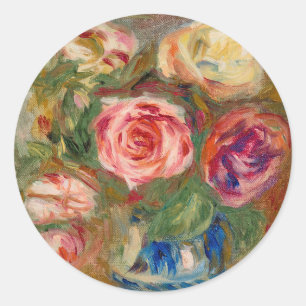 Vase der Rose   Renoir Runder Aufkleber
