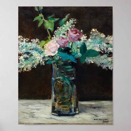 Vase der weißen Lilacs und Rose | Édouard Manet Poster (Vorne)