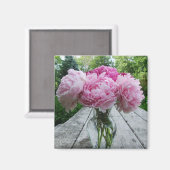 Vase des rosa Peonies Square Magnet (Vorderseite/Rückseite)