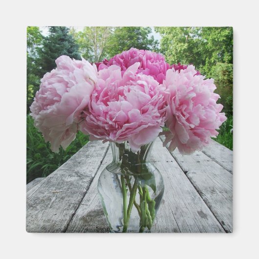 Vase des rosa Peonies Square Magnet (Vorne)