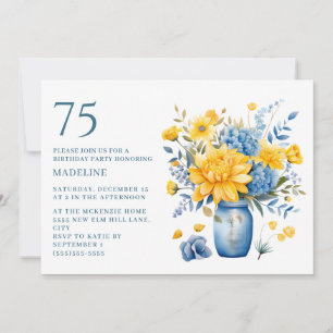 Vase Gelbe Blaue Blumen 75. Geburtstag Einladung