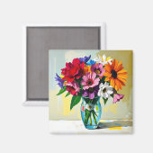 Vase im Stil von Impasto mit farbenfrohen Blumen Magnet (Vorderseite/Rückseite)
