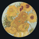 Vase mit 12 Sonnenblumen Vincent Van Gogh Runder Aufkleber<br><div class="desc">Vase mit 12 Sonnenblumen von Vincent Van Gogh</div>