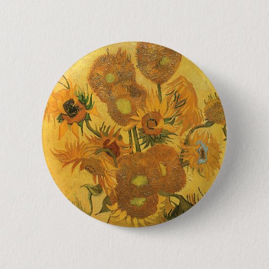Vase mit 15 Sonnenblumen von Vincent van Gogh Button (Vorderseite)