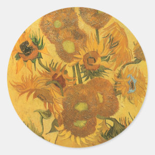 Vase mit 15 Sonnenblumen von Vincent van Gogh Runder Aufkleber