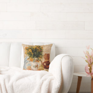 Vase mit Blume, Kaffee und Obst, van Gogh Kissen