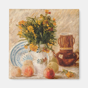 Vase mit Blume, Kaffee und Obst, van Gogh Magnet