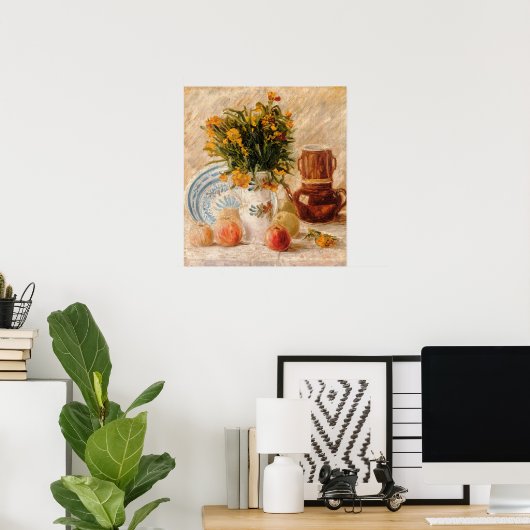 Vase mit Blume, Kaffee und Obst, van Gogh Poster (Heimbüro)