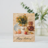 Vase mit Blume, Kaffee und Obst, van Gogh Postkarte (Stehend Vorderseite)