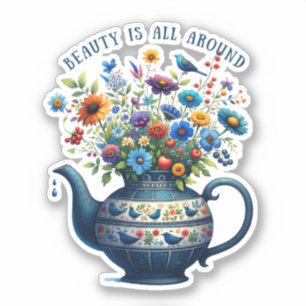 Vase mit Blumen in Volkskunst - Schönheit überall Aufkleber
