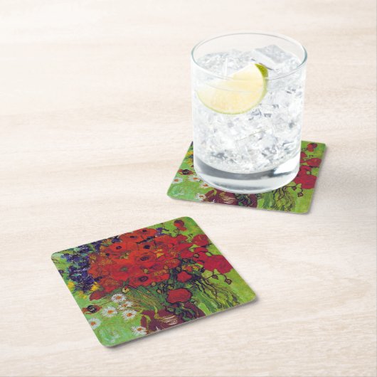 Vase mit Cornblumen und Pfefferkuchen, Van Gogh Rechteckiger Pappuntersetzer (Vor Ort)