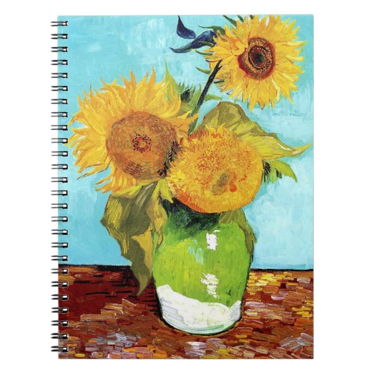 Vase mit drei Sonnenblumen (1888) Van Gogh-Spirale Notizblock (Vorderseite)