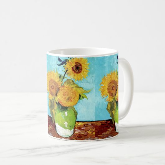 Vase mit drei Sonnenblumen (1888) Vincent Van Gogh Kaffeetasse (VorderseiteRechts)