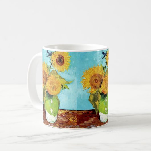 Vase mit drei Sonnenblumen (1888) Vincent Van Gogh Kaffeetasse (Vorderseite Links)