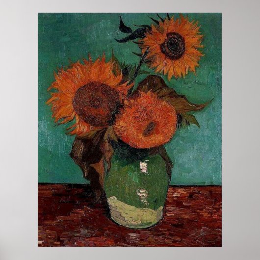 Vase mit drei Sonnenblumen, van Gogh Poster (Vorne)
