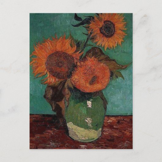 Vase mit drei Sonnenblumen, van Gogh Postkarte (Vorderseite)