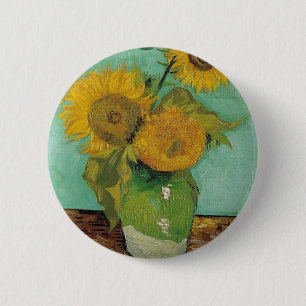 Vase mit drei Sonnenblumen, Vincent van Gogh Button