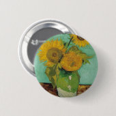 Vase mit drei Sonnenblumen, Vincent van Gogh Button (Vorne & Hinten)