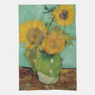 Vase mit drei Sonnenblumen, Vincent van Gogh Geschirrtuch
