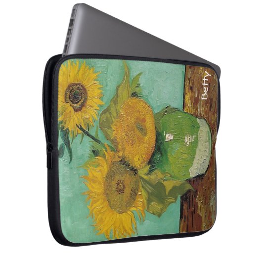 Vase mit drei Sonnenblumen, Vincent van Gogh Laptopschutzhülle (Vorne Rechts)