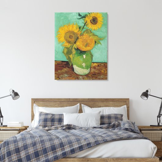 Vase mit drei Sonnenblumen, Vincent van Gogh Leinwanddruck (Insitu (Schlafzimmer))