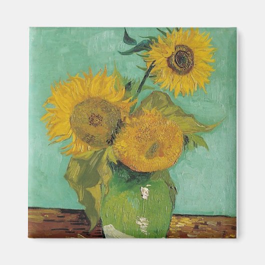 Vase mit drei Sonnenblumen, Vincent van Gogh Magnet (Vorne)