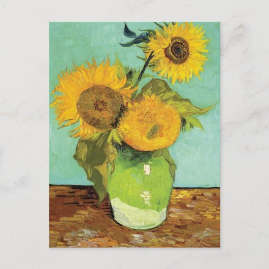 Vase mit drei Sonnenblumen Vincent van Gogh Postkarte (Vorderseite)