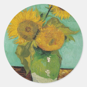 Vase mit drei Sonnenblumen, Vincent van Gogh Runder Aufkleber