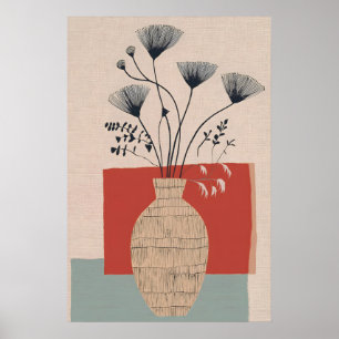 Vase mit floralem Erdtönen im Stil des Mittelcentu Poster