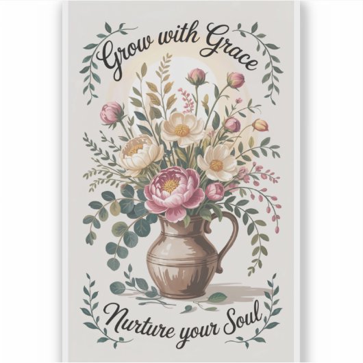 Vase mit Florals wachsen mit Grace klein Aufkleber (Vorderseite)