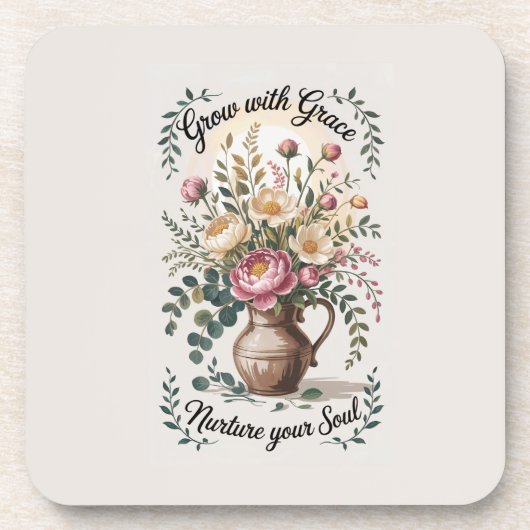 Vase mit Florals wachsen mit Grace Zitat Getränkeuntersetzer (Vorderseite)