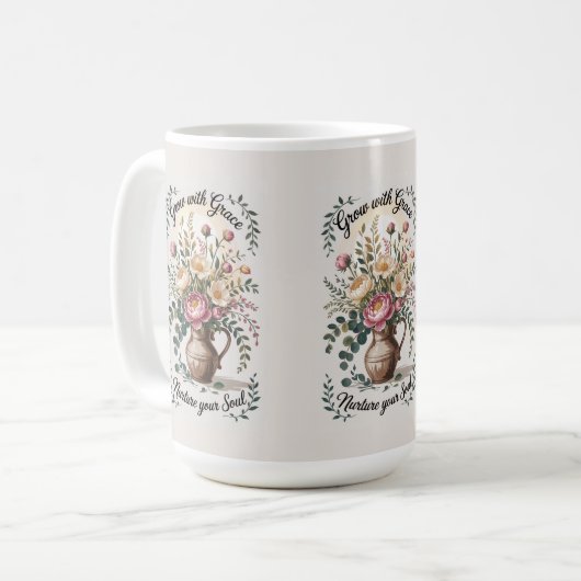 Vase mit Florals wachsen mit Grace Zitat Kaffeetasse (Vorderseite Links)